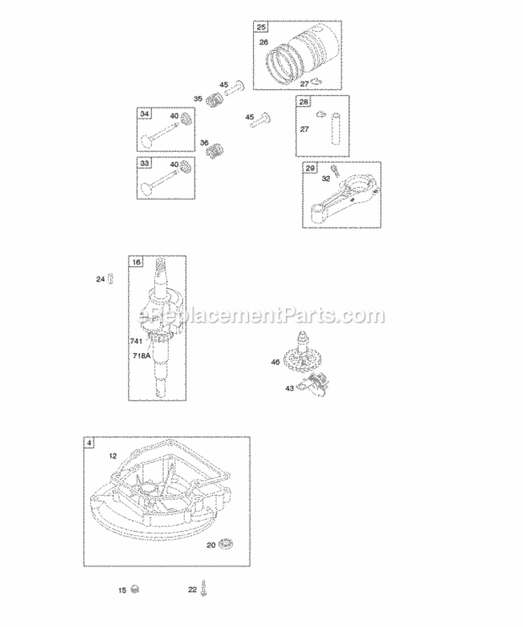 Camshaft Crankcase CoverSump Crankshaft PistonRingsConnecting Rod Diagram and Parts List for 09H902-0146-E1  Briggs and Stratton Engine